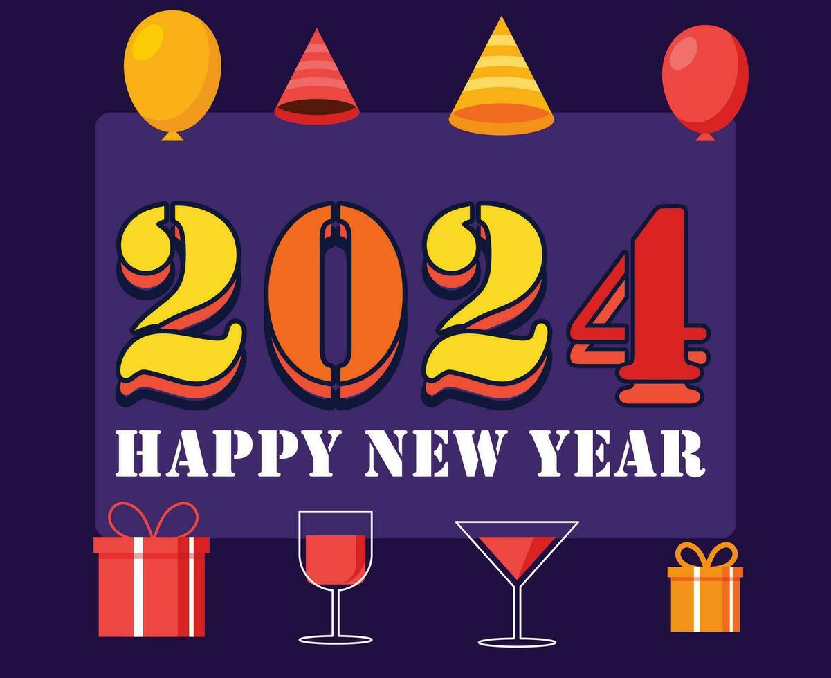 Happy New Year 2024 Holiday Design Multicolor Abstract Vector Logo Symbol Illustration With Purple Background