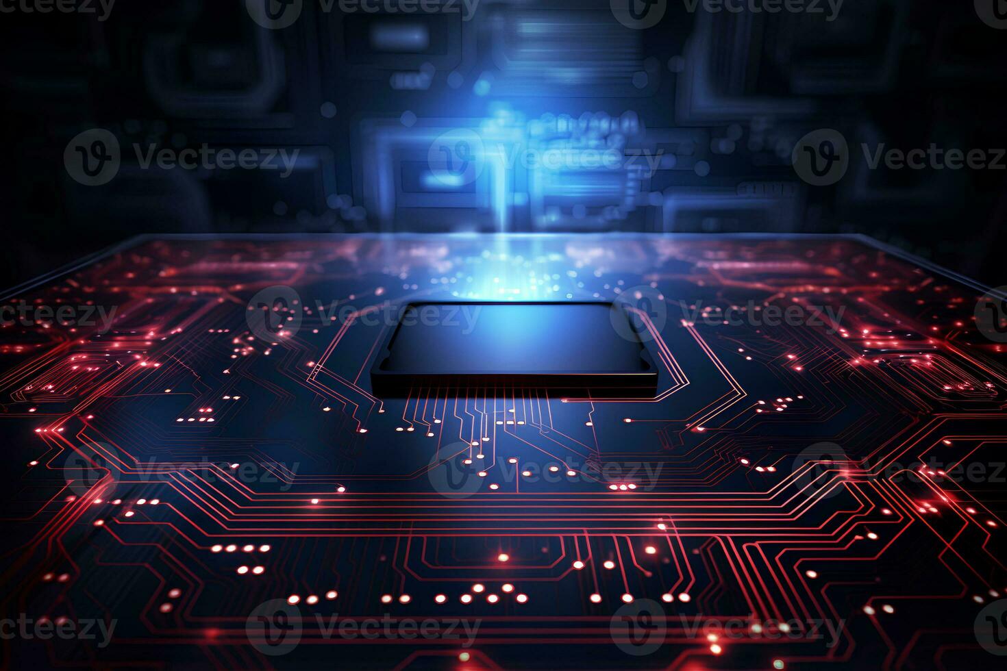 Abstract Blockchain Sci-Fi Circular Dial HUD Tech Concept Background with High Tech Speed Connection. AI Generative photo