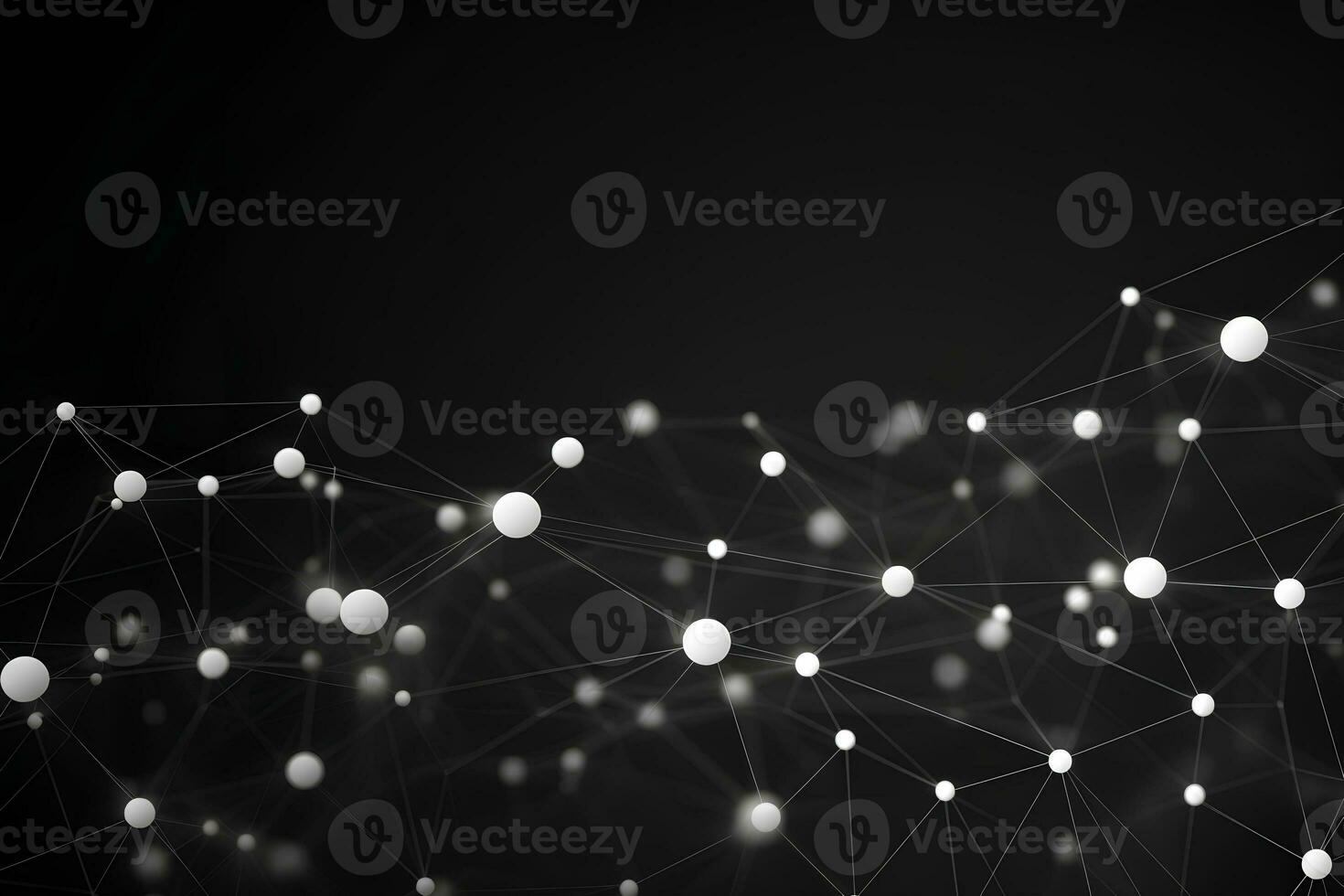 Technology abstract network with a cyber network grid and connected particles. Big data visualization. Digital dots and lines. AI Generative photo