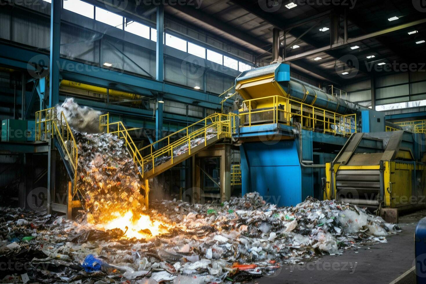 Waste sorting plant. Recycling and storage of waste for further disposal. Clean and organized waste separation facility in action. Ai generative photo