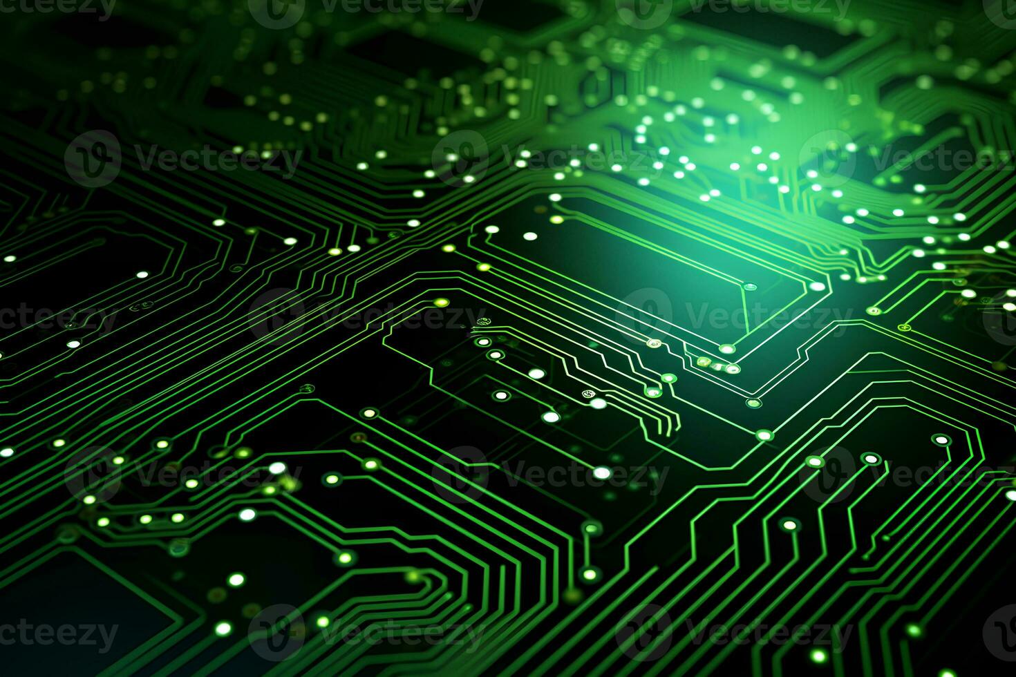 Detailed view of a contemporary circuit board with CPU, microchip, and components, perfect for tech presentations and illustrations. AI Generative photo