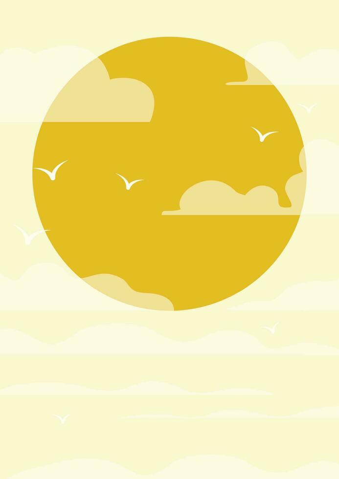 aves en cielo y cúmulo nubes estético ilustración póster. soleado día dibujos animados vector Arte.