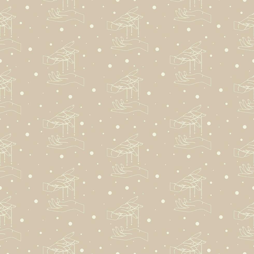 Seamless mystic pattern with hands on neutral background. Magic wallpaper, witchcraft. vector