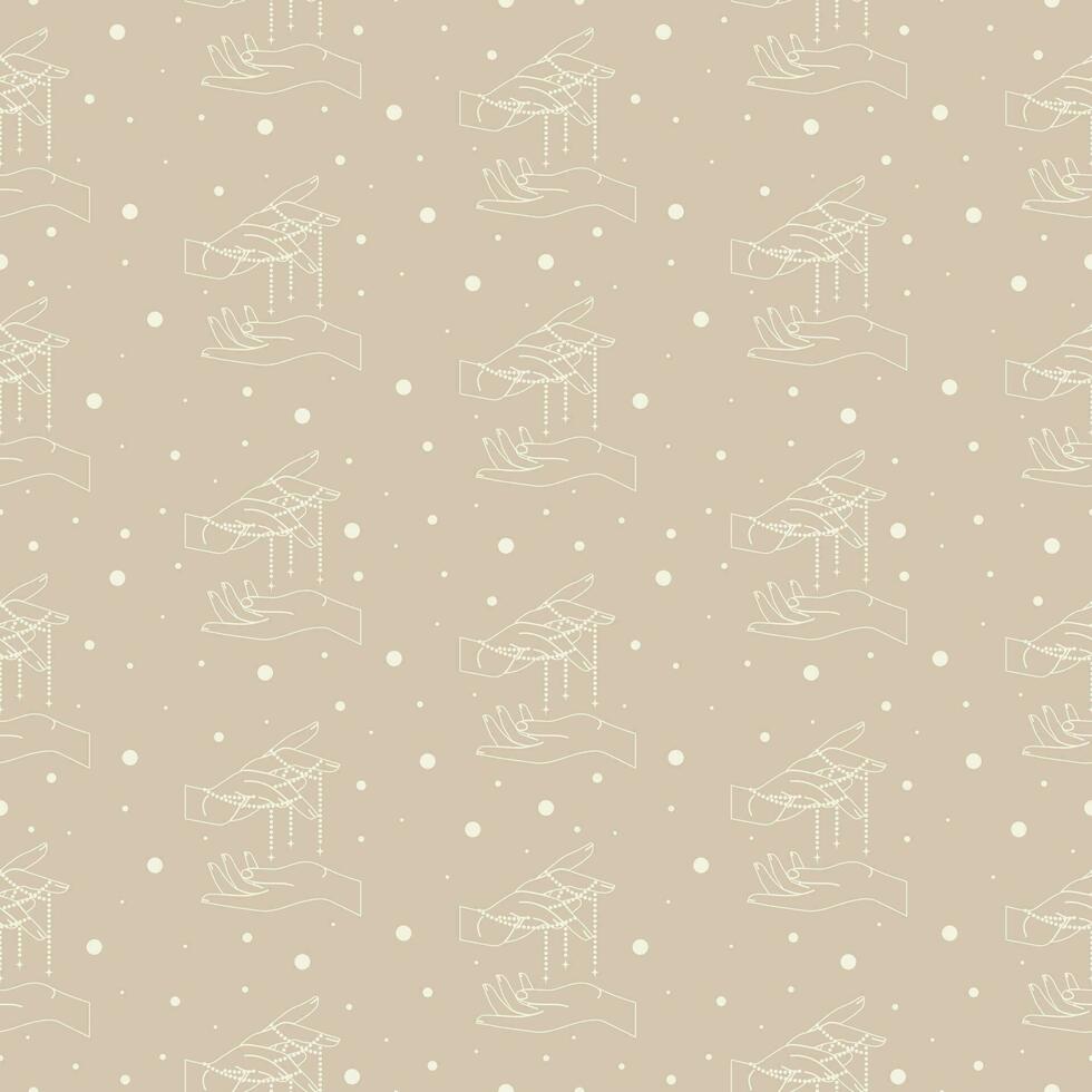 Seamless mystic pattern with hands on neutral background. Magic wallpaper, witchcraft. vector