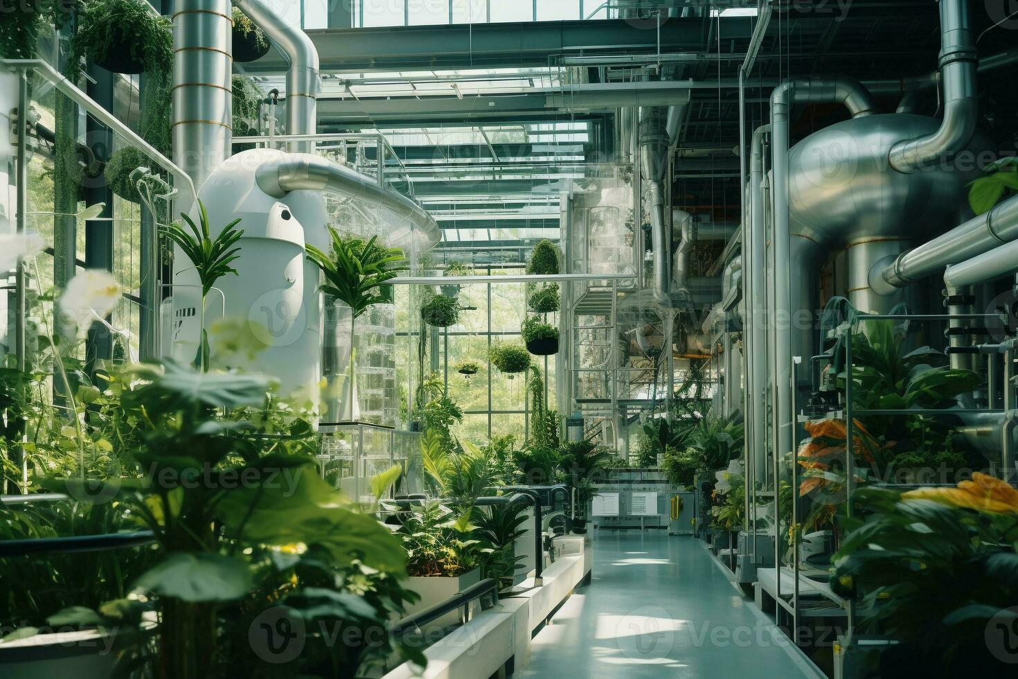 A clean modern enterprise powered by clean energy, producing eco-friendly products. Environmental purification plant. Ai generative photo