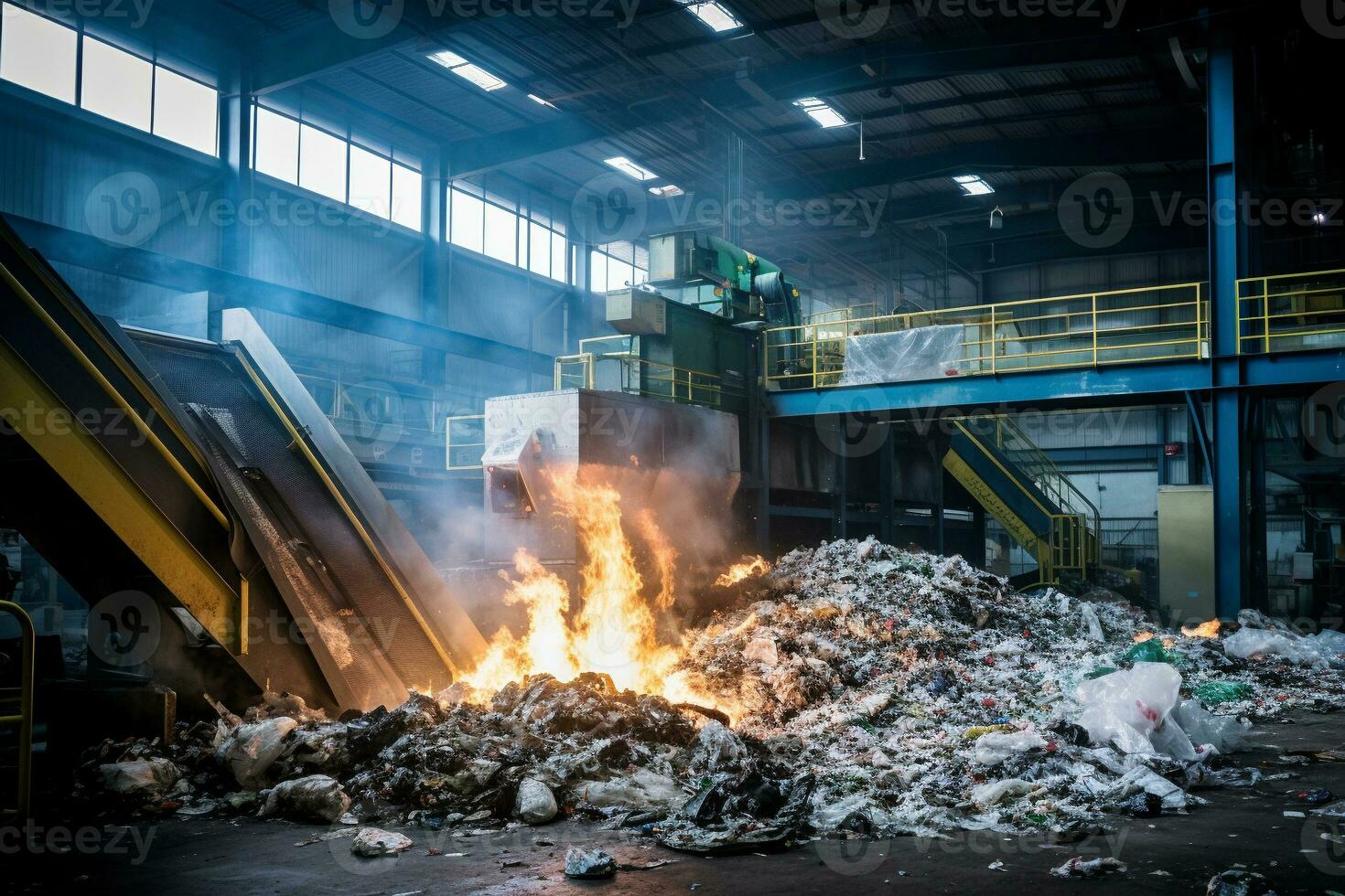 Waste sorting plant. Recycling and storage of waste for further disposal. Clean and organized waste separation facility in action. Ai generative photo