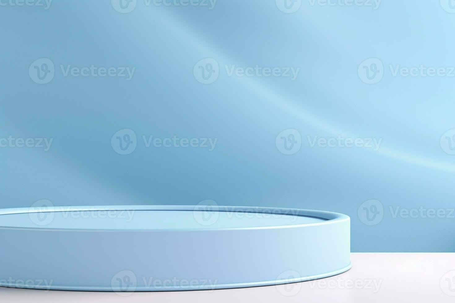 Abstract cylinder pedestal podium display on blue background. Product presentation, mock up, show natural cosmetic product. Ai generative photo