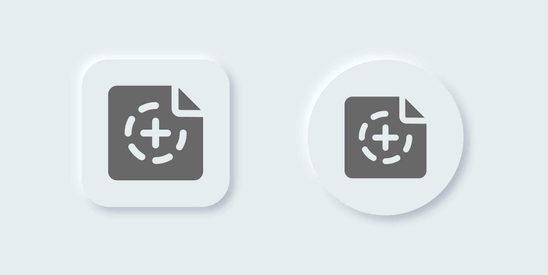 New document solid icon in neomorphic design style. Add signs vector illustration.