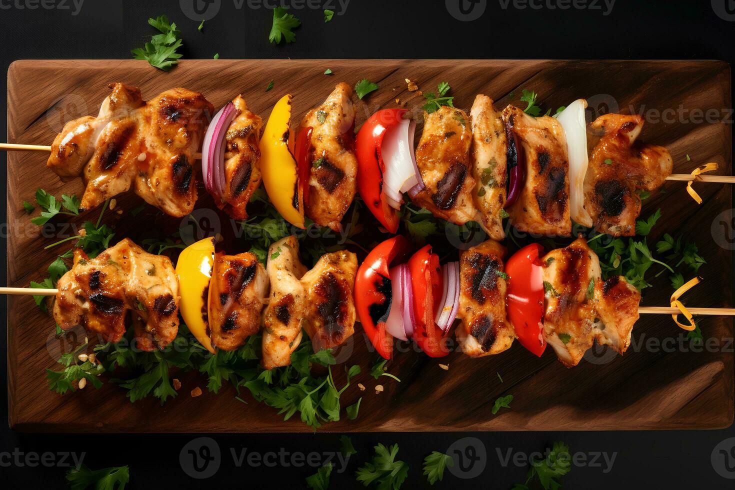 Roasted Chicken Kebab from Above. Ai Generative photo