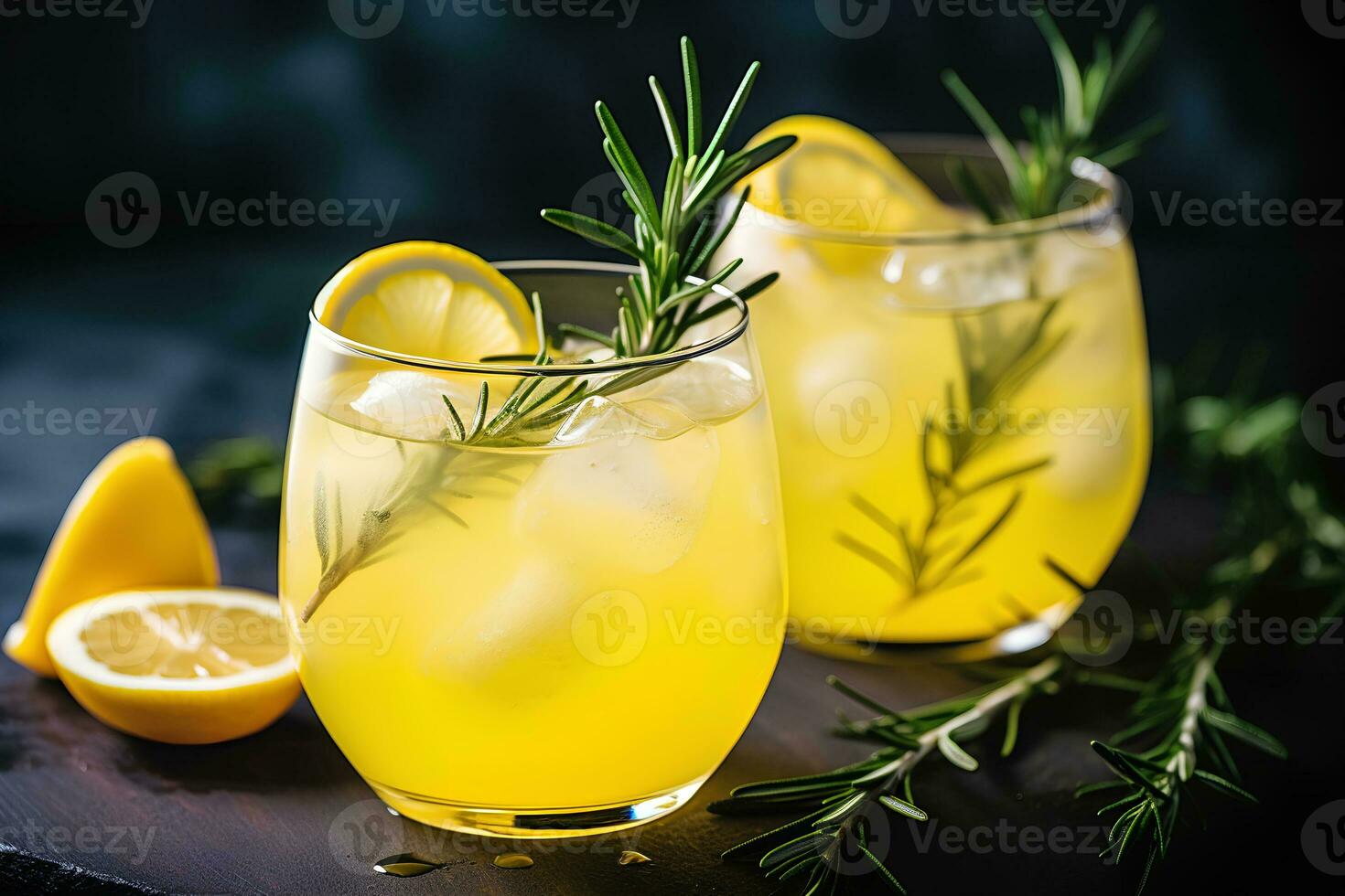 Lemon and Rosemary Elixir on Black. Ai generative photo