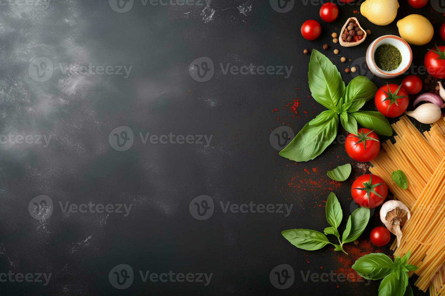 Italian Cuisine Ingredients in Harmony. Ai generative photo