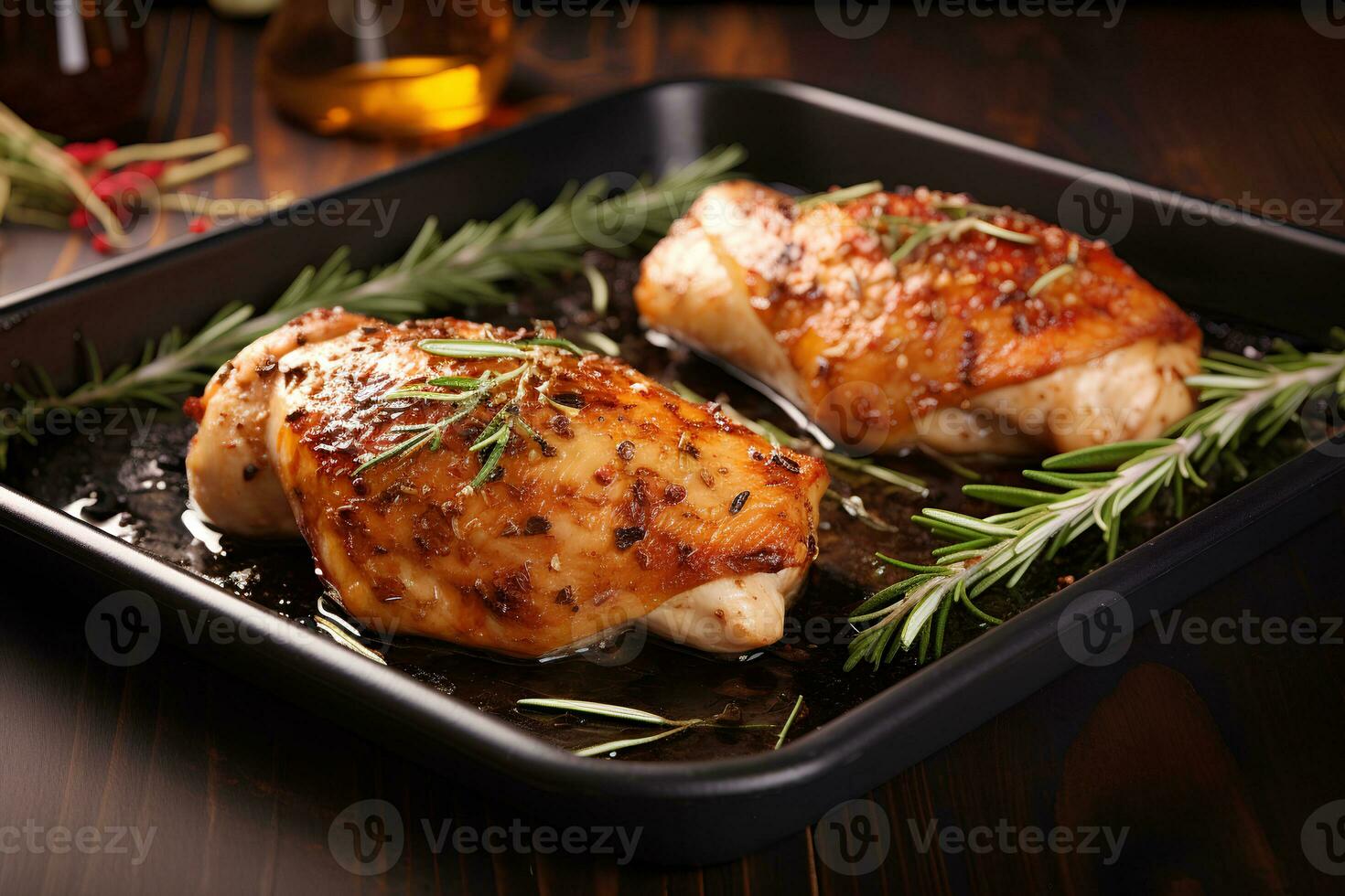 Rosemary-Glazed Baked Chicken Breast. Ai Generative photo