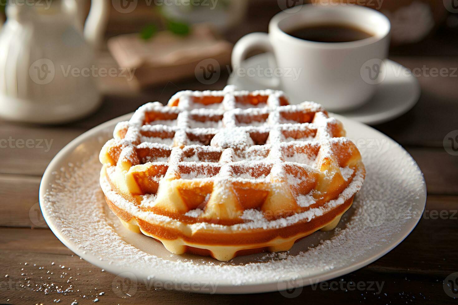 Belgian Waffles and a Cup of Coffee. Ai generative photo