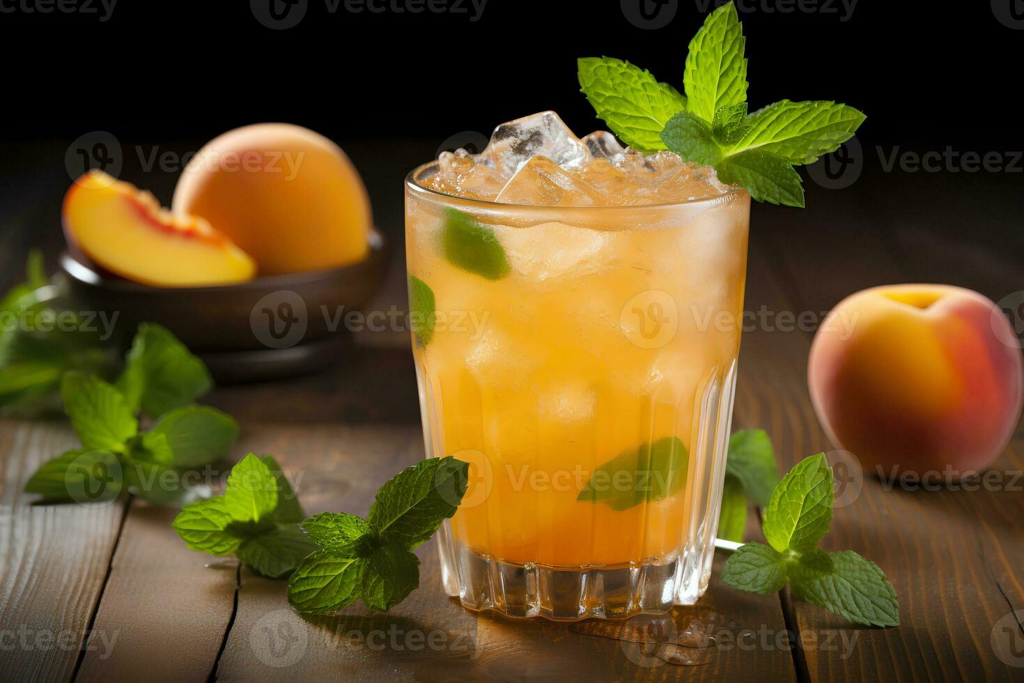 Mint-Infused Summer Peach Drink. Ai Generative photo