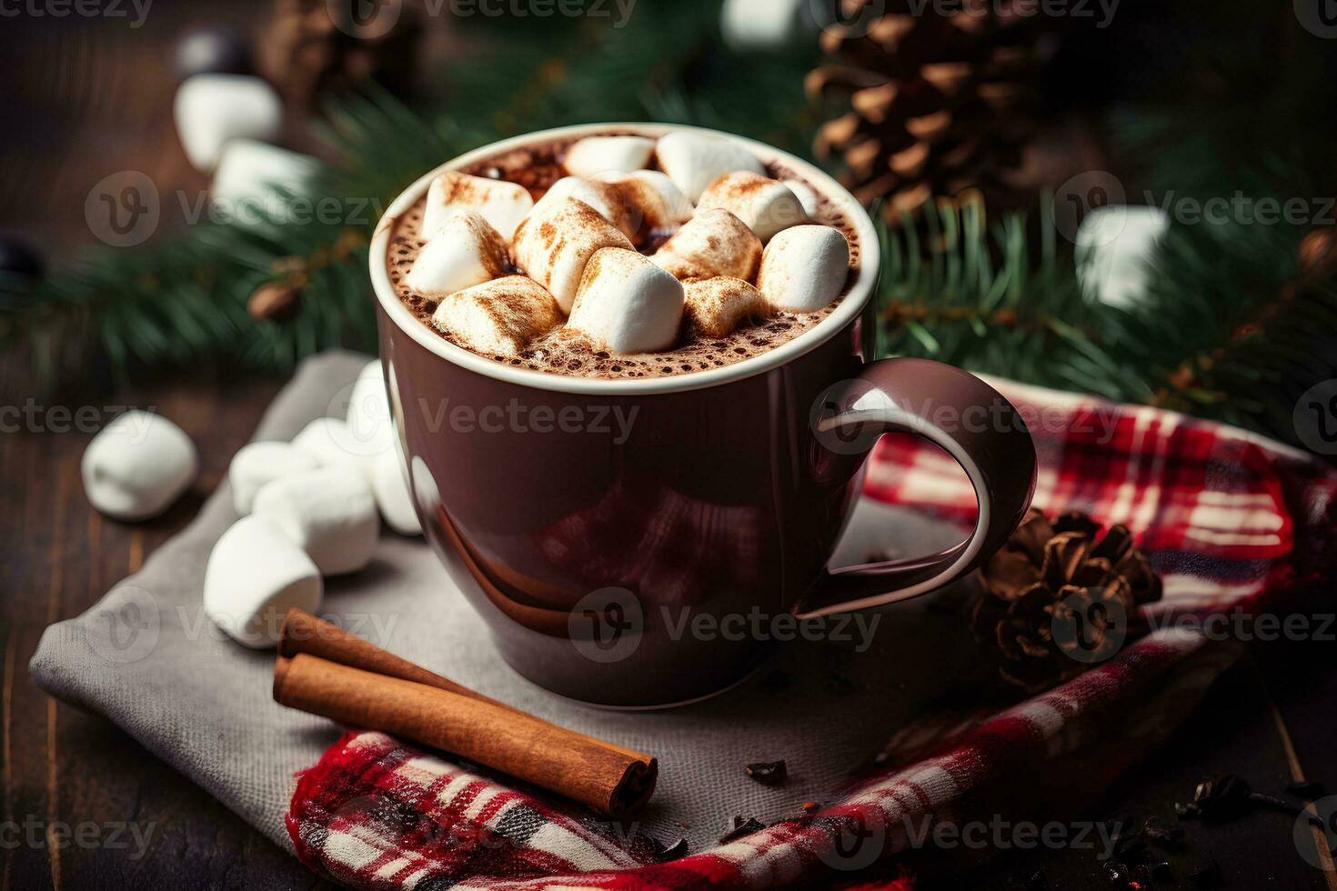 Homemade Spicy Hot Chocolate Infused with Cinnamon and Marshmallow. Ai generative photo