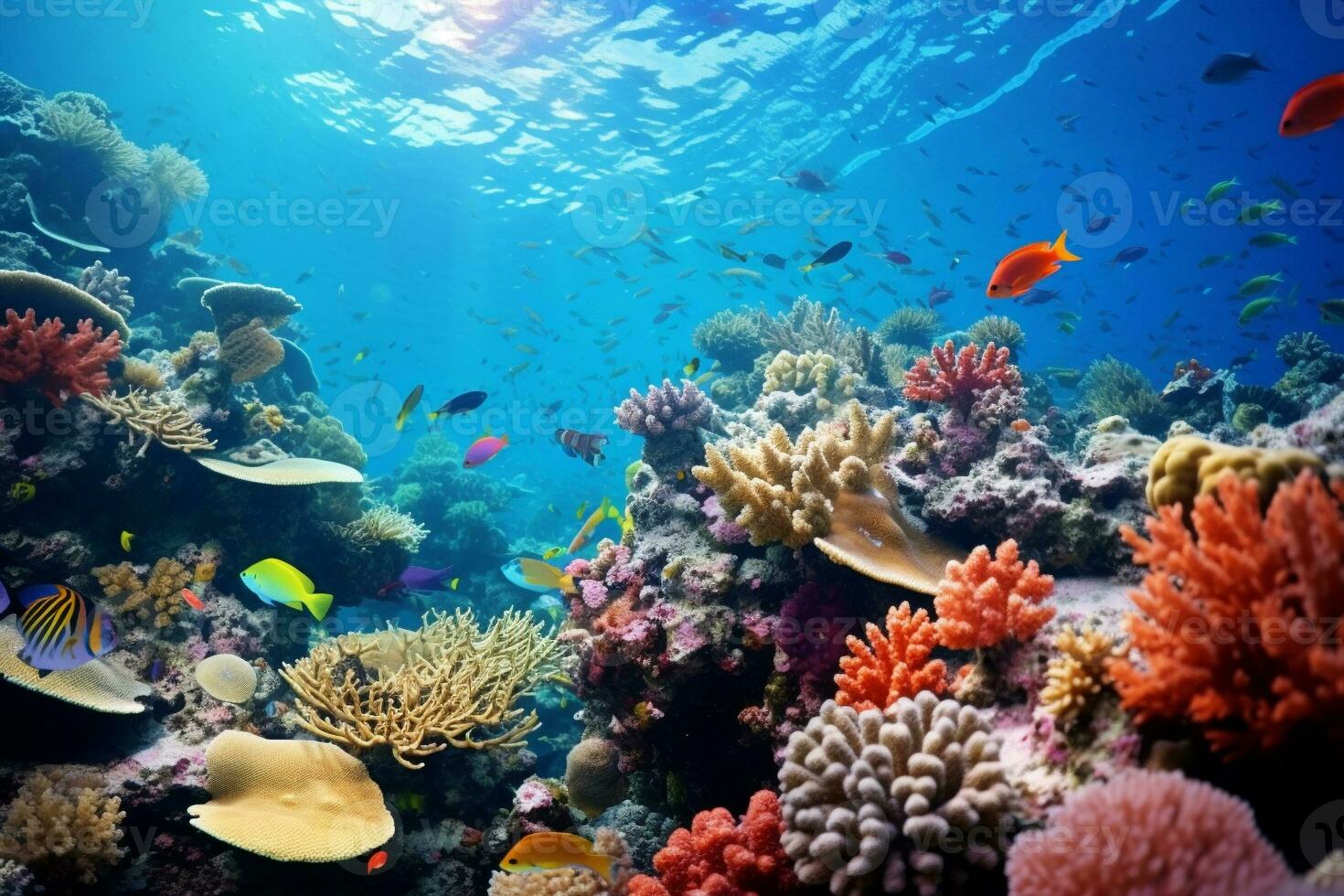 submarino coral arrecife rebosante con vistoso marina vida. ai generativo foto