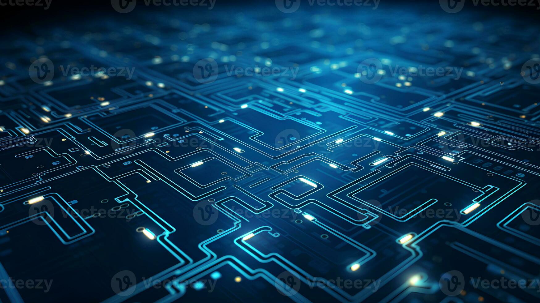 Detailed view of a contemporary electronic circuit board with a CPU, microchip, and various components, cutting-edge technology. Ai generative photo