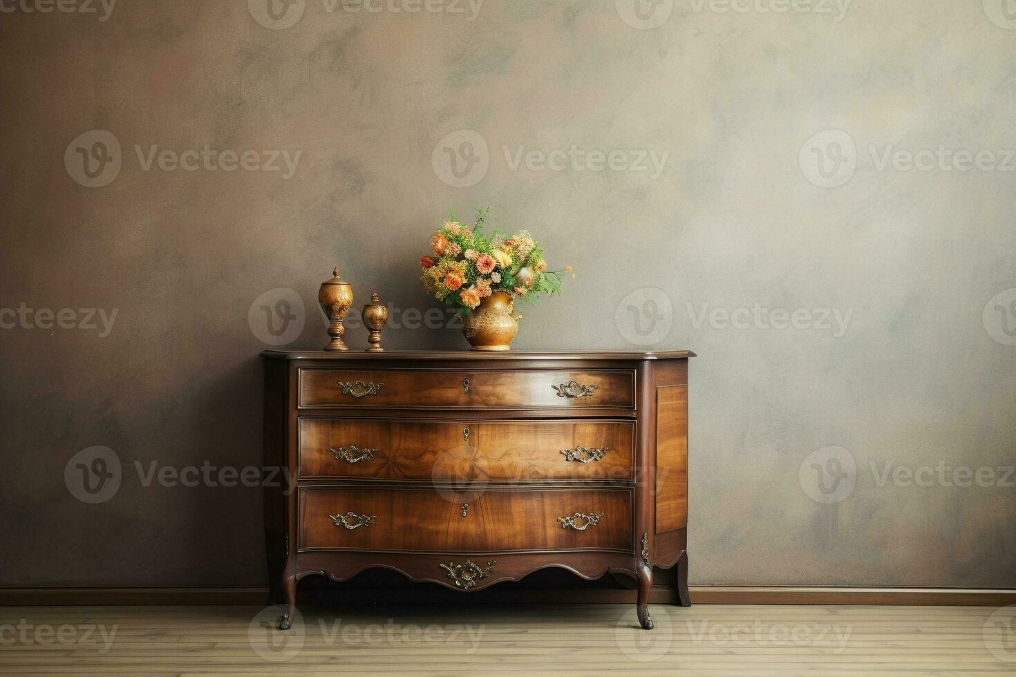 un antiguo de madera cofre de cajones anima un tradicional dormitorio en cálido, terroso tonos ai generativo foto