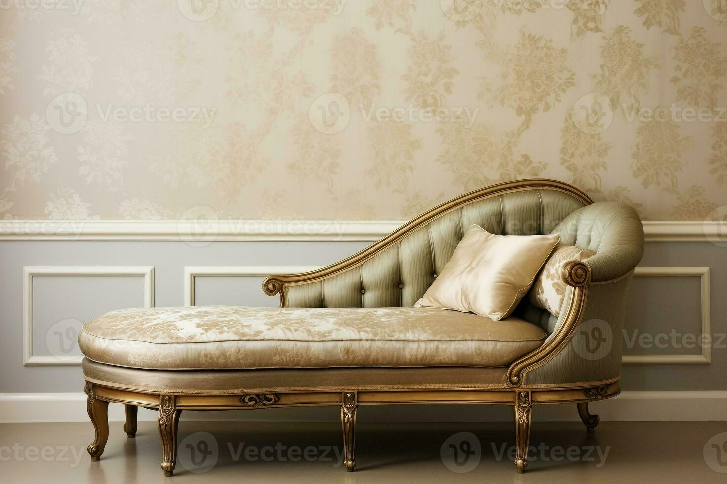 Antique chaise lounge in an elegant reading nook in classic muted tones. Ai generative photo