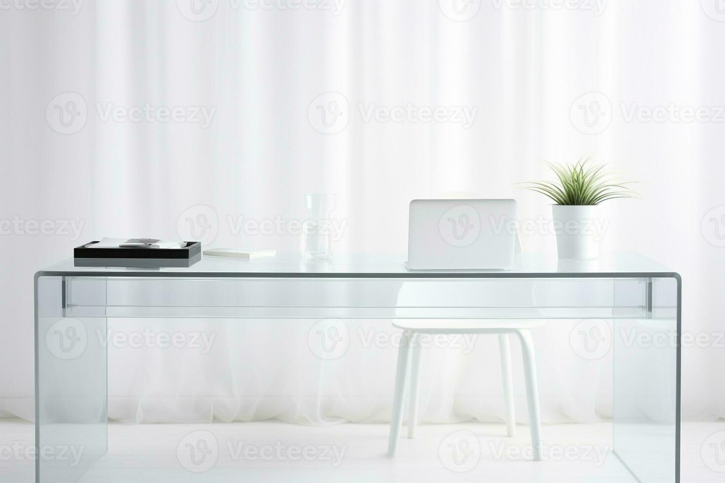 A sleek glass desk in a minimalist workspace with neutral tones. Ai generative photo
