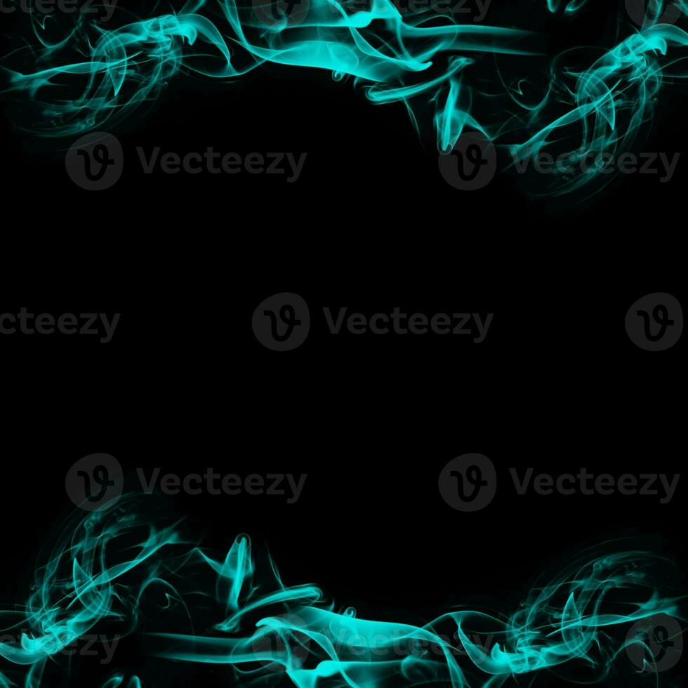 Abstract Cyan Smoke Frame On Black Background photo