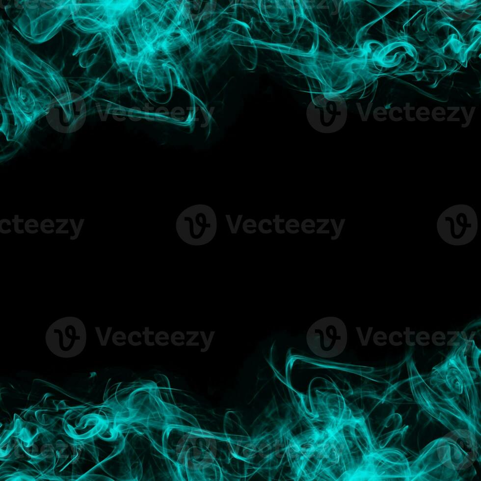 Abstract Cyan Smoke Frame On Black Background photo