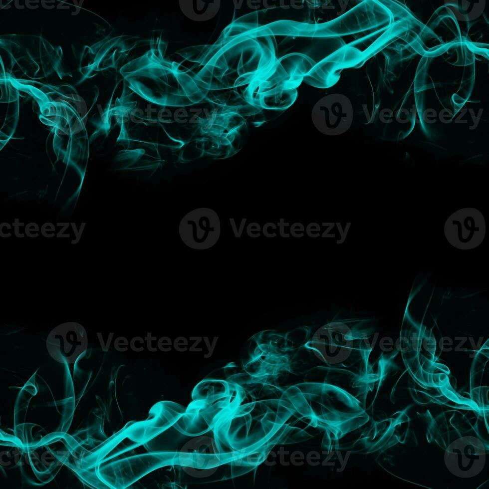 Abstract Cyan Smoke Frame On Black Background photo