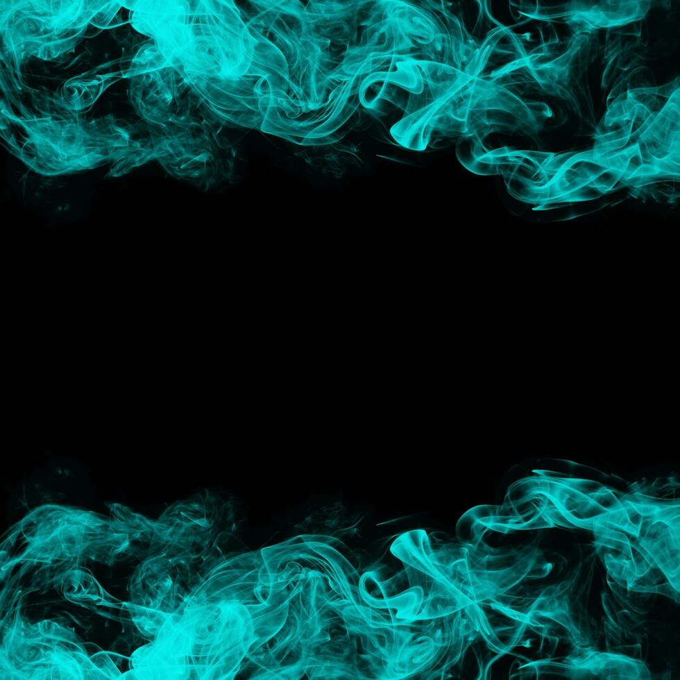 Abstract Cyan Smoke Frame On Black Background photo