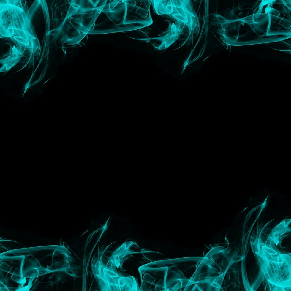 Abstract Cyan Smoke Frame On Black Background photo