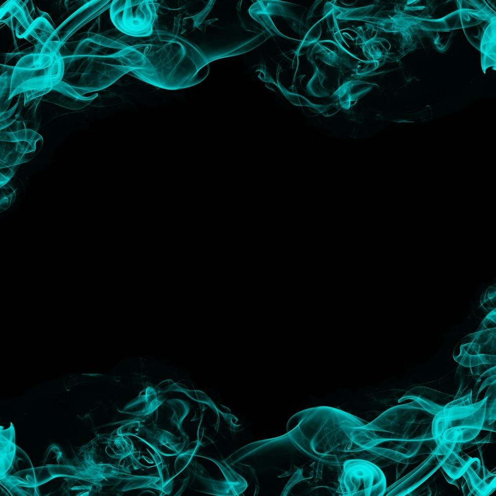 Abstract Cyan Smoke Frame On Black Background photo