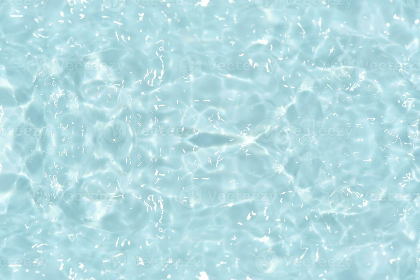 Defocus blurred transparent blue colored clear calm water surface texture with splashes reflection. Trendy abstract nature background. Water waves in sunlight with copy space. Blue watercolor shine. photo