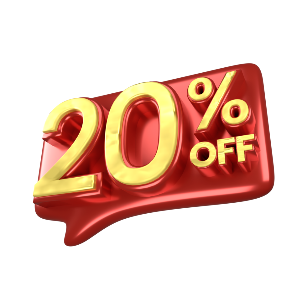 Discount 20 percent luxury gold and red offer in 3d png
