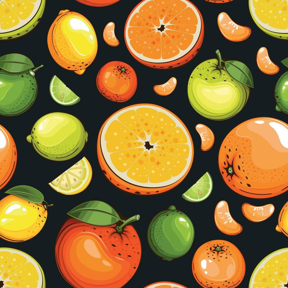 Seamless Pattern with fresh fruits.  Seamless pattern with citruses. Food Pattern. Fruits Background. Mixed fruits Pattern. Kitchen vibrant design. Hand drawn vector illustration