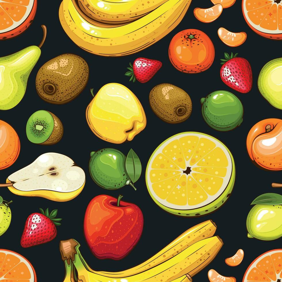 Seamless Pattern with fresh fruits.  Seamless pattern with citruses. Food Pattern. Fruits Background. Mixed fruits Pattern. Kitchen vibrant design. Hand drawn vector illustration