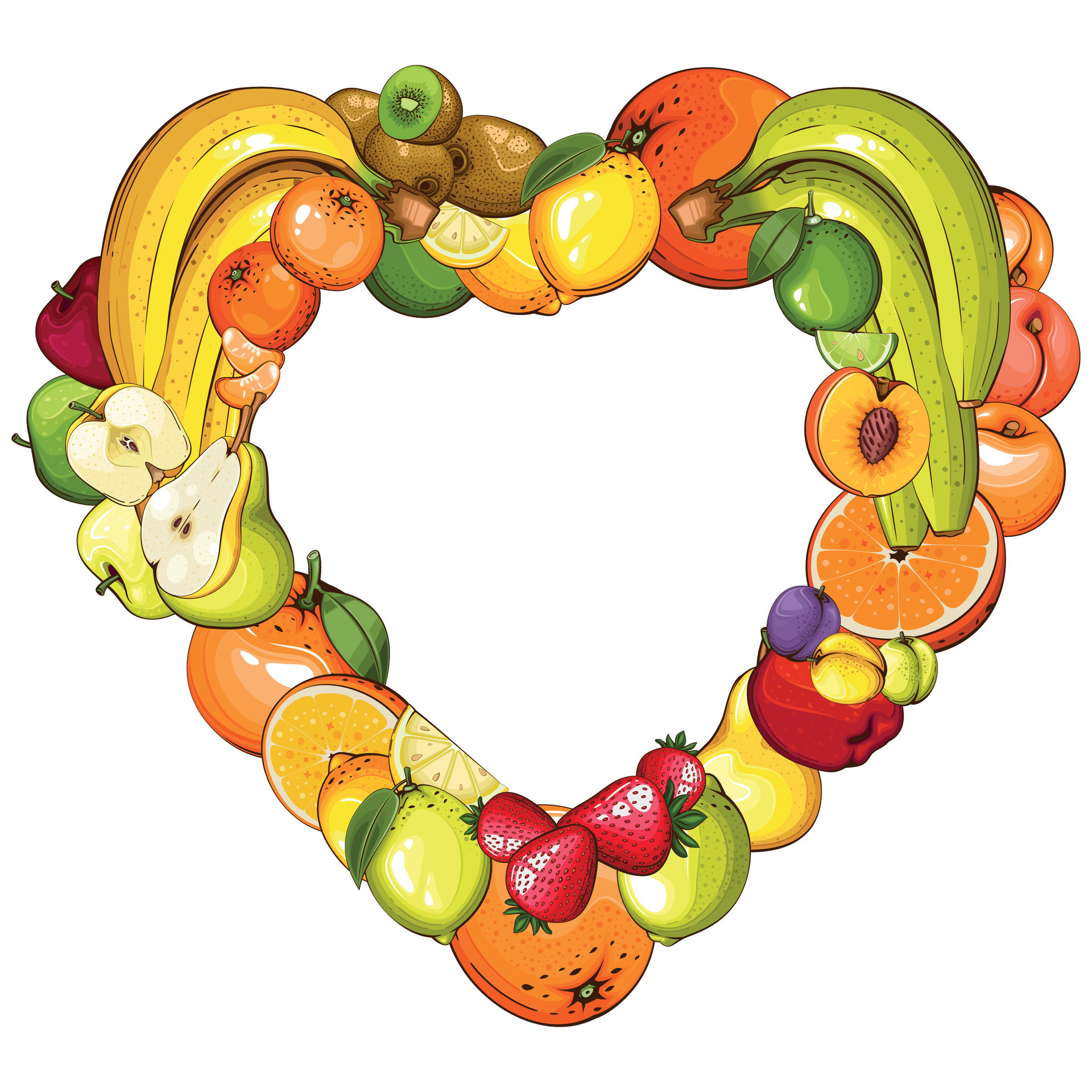 Fruits frame on white background. Colorful frame with Fruits Illustration, Fruits Mix. Fruit