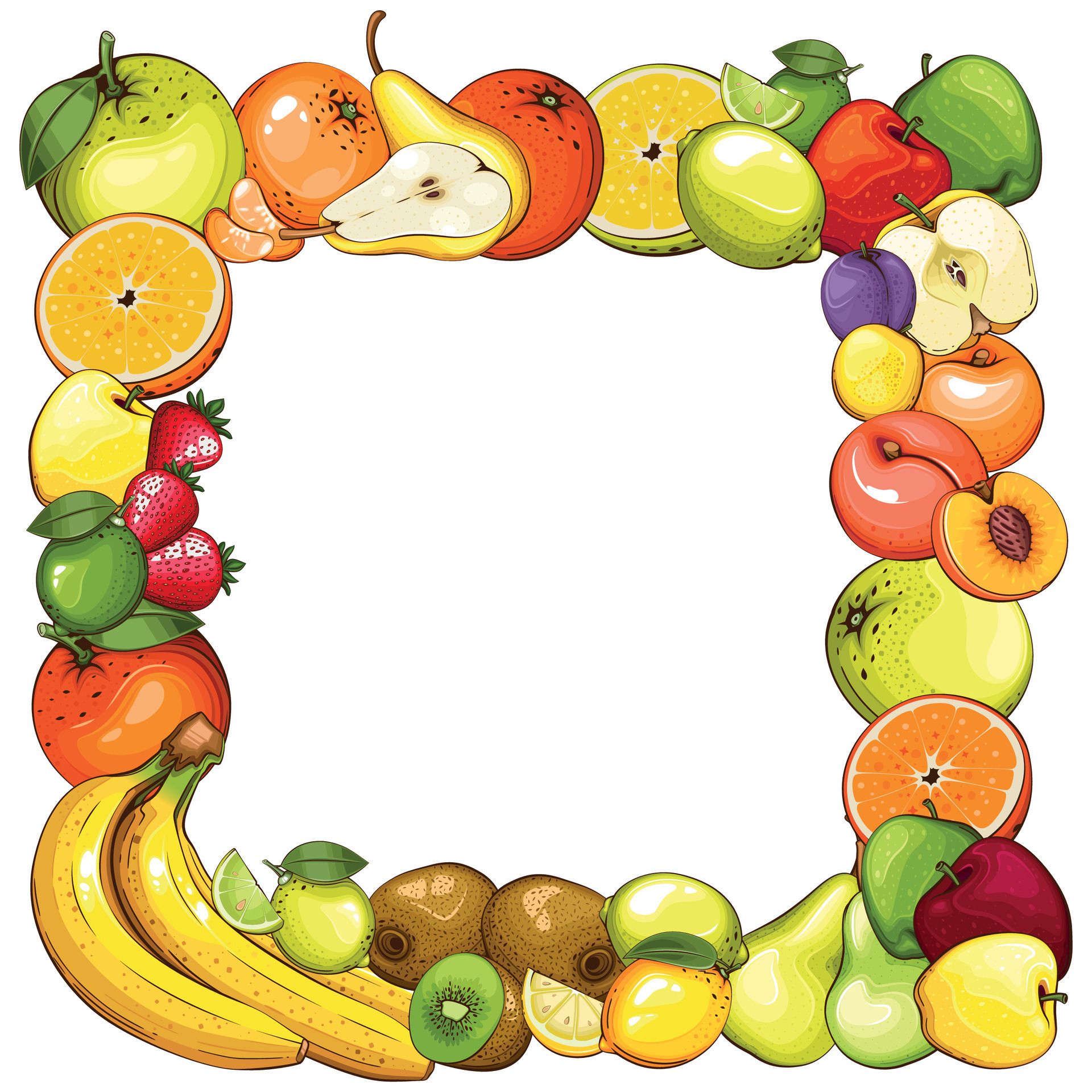 Fruits frame on white background. Colorful frame with Fruits Fruits frame on white background. Colorful frame with Fruits
