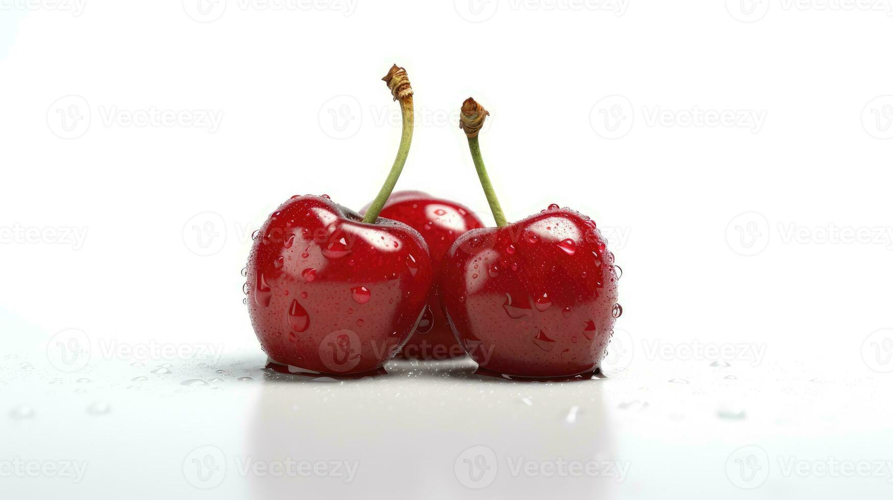 Cherries with water drops on white background. Red juicy cherry set. AI Generated photo