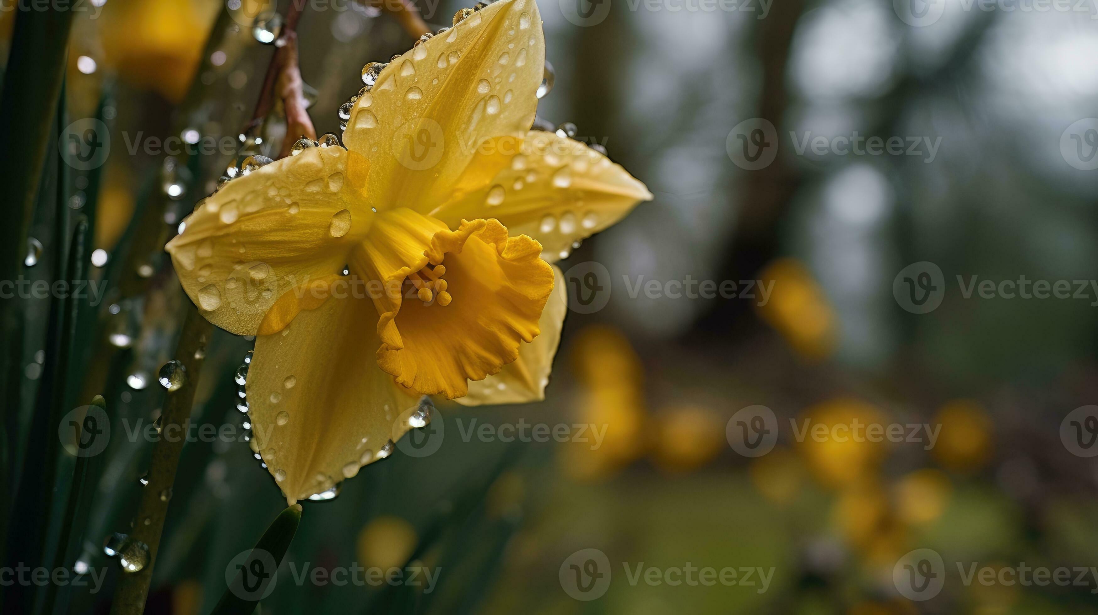 Daffodil flower with water drops. Yellow flowers bloomed after rain. The  perfect image for spring background and flower landscape. AI Generated  34003547 Stock Photo at Vecteezy