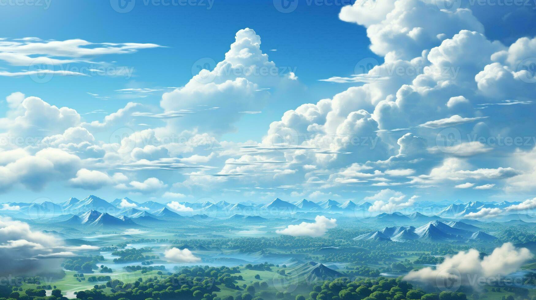 AI Generated Sunnyday bluesky with clouds photo