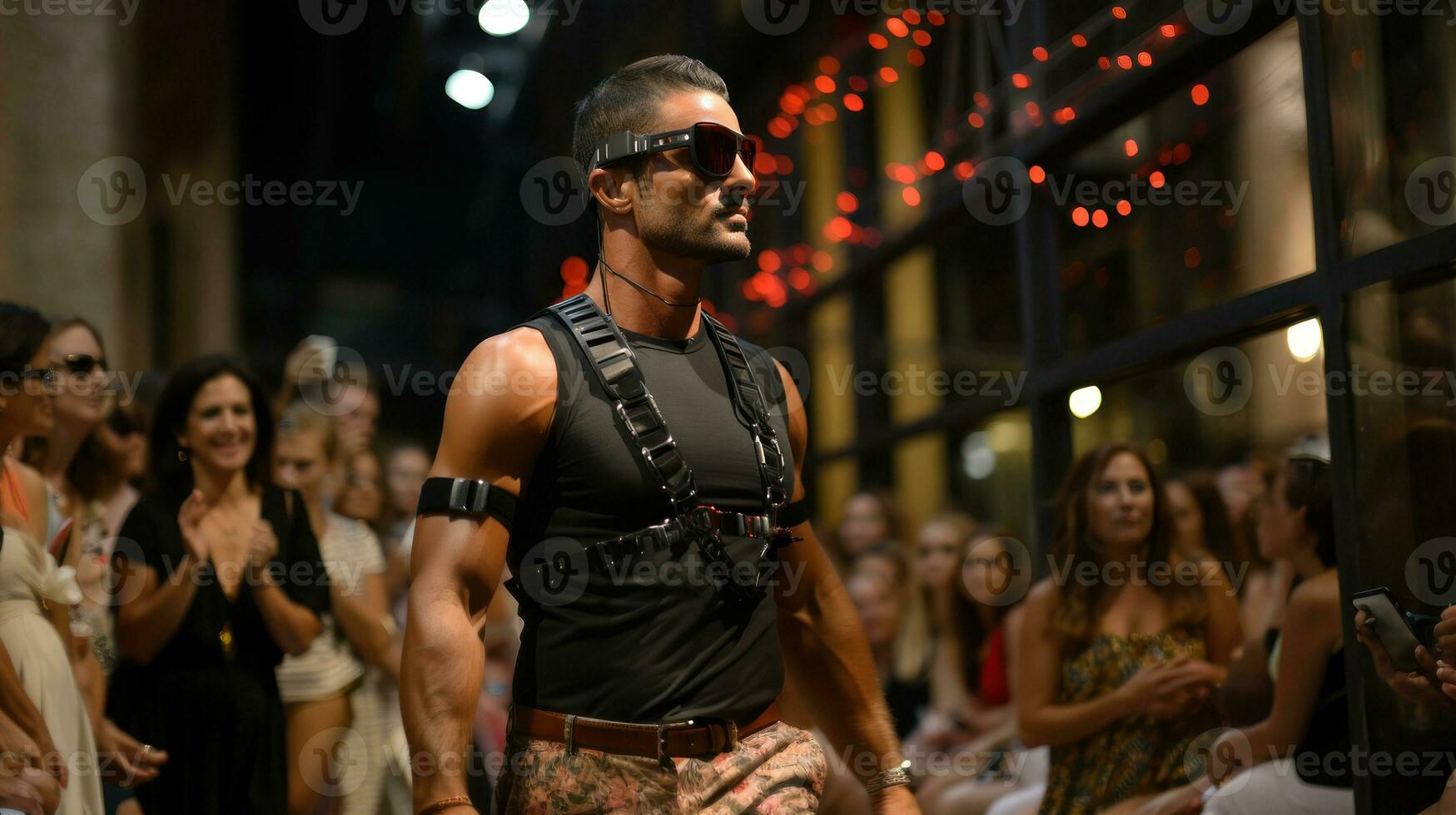 A model man designer is walking the runaway at collection Spring Summer 2024 fashion show during Fashion Week. photo