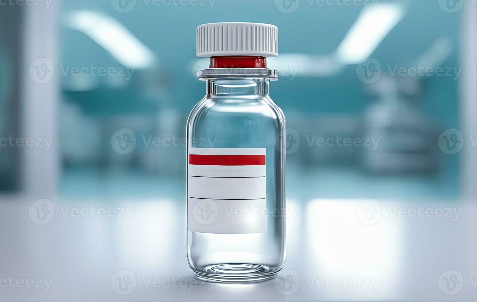 AI Generated Ampoules with vaccine against viruses in the hospital. Medicine, antibiotics, injection. Space for text, space for copy. This photo was created using Playground AI