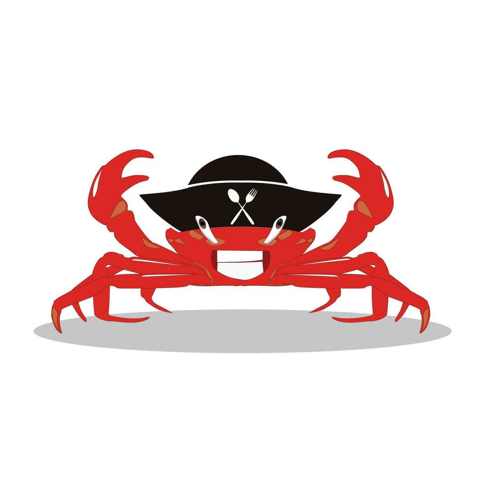 Red crab with black hat pirate, Icon crab pirate, seafood restaurant logo, pirate crab mascot vector