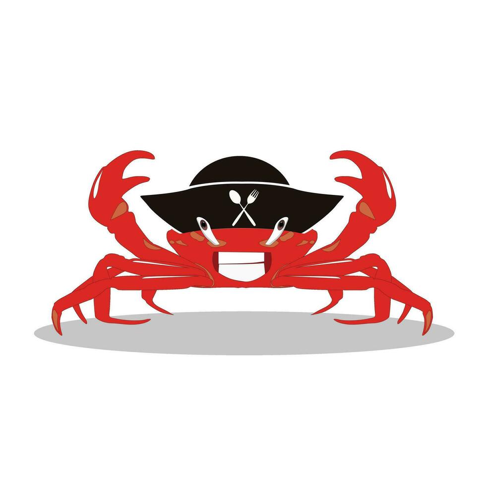 rojo cangrejo con negro sombrero pirata, icono cangrejo pirata, Mariscos restaurante logo, pirata cangrejo mascota vector