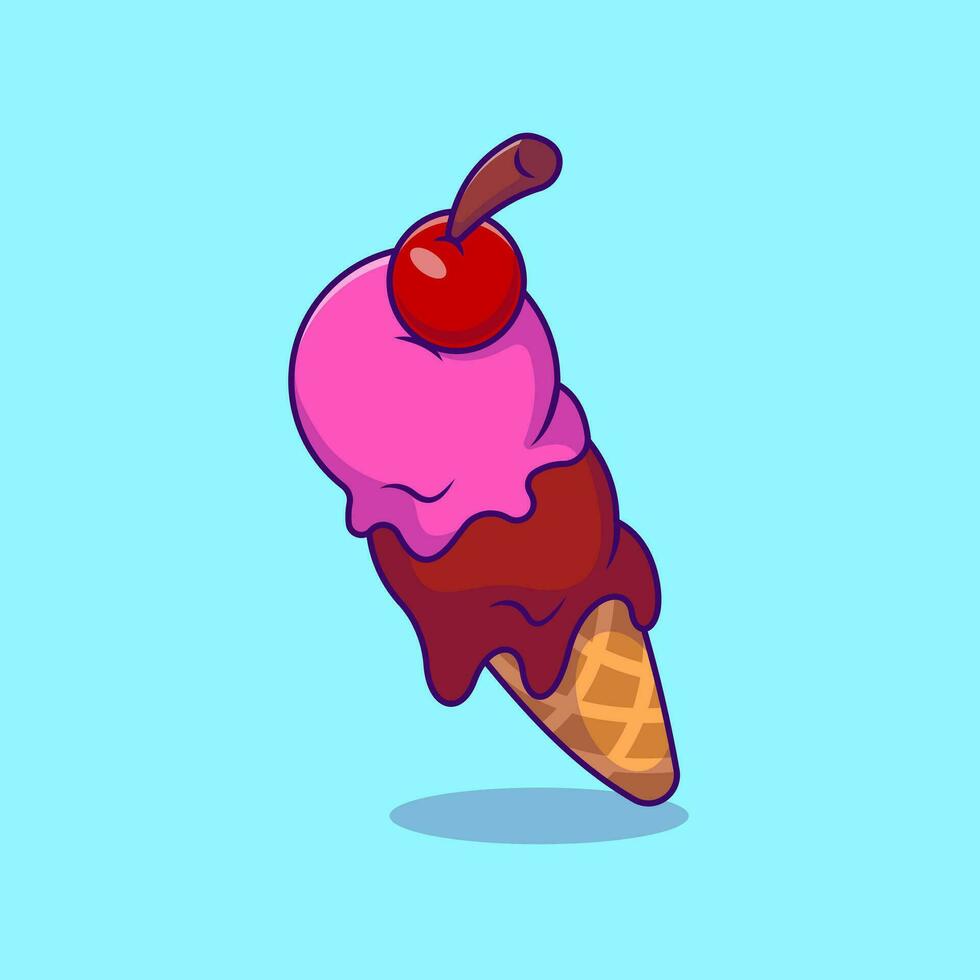 Ice Cream Cone Cartoon Vector Illustration. Flat Cartoon Concept