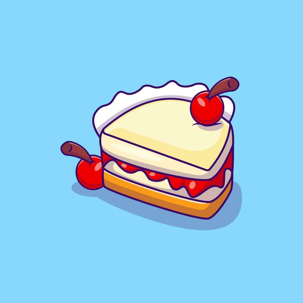 Cake With Cherry Fruit Cartoon Vector Illustration. Flat Cartoon Concept.