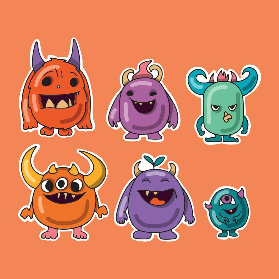 Cartoon Monsters. Vector set of cartoon monsters isolated. Design for print, party decoration, t-shirt, illustration, logo, emblem or sticker