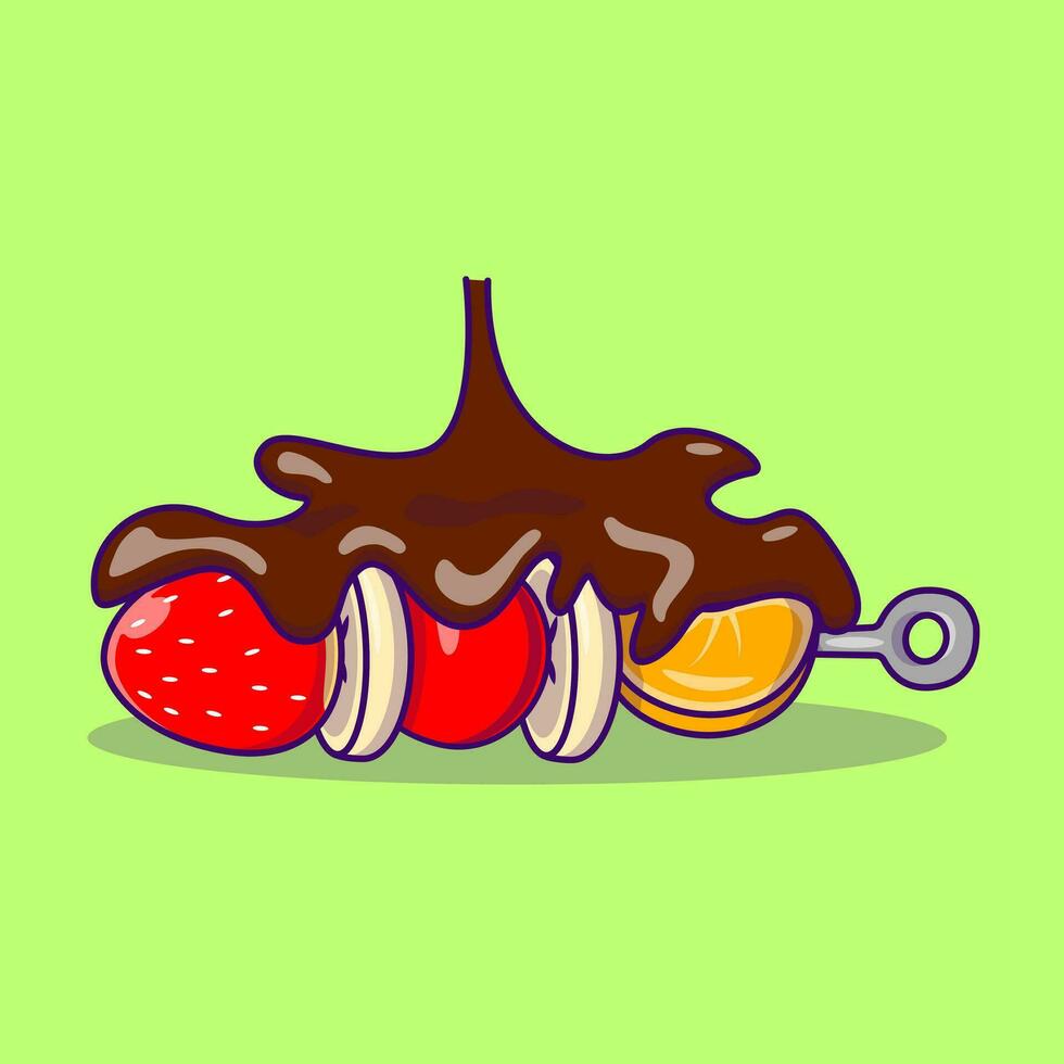 Melted Chocolate On Fruit Stick Cartoon Vector Illustration. Flat Cartoon Concept.