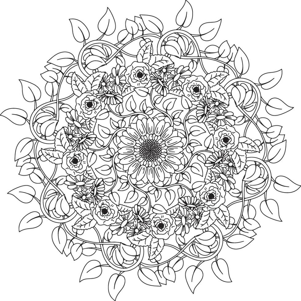 negro y blanco arte lineal handdraw hermosa redondo mandala en blanco aislado antecedentes. vector boho floral modelo. yoga modelo