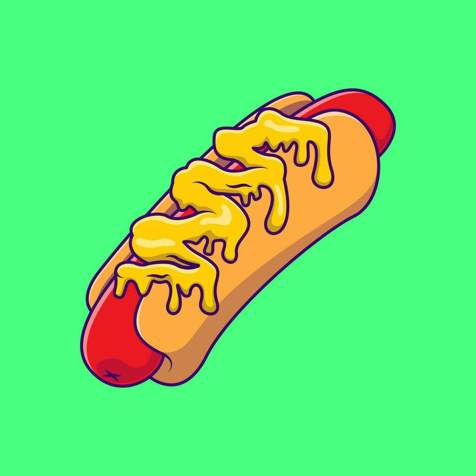 Melted Cheese Hotdog Cartoon Vector Illustration. Flat Cartoon Concept.