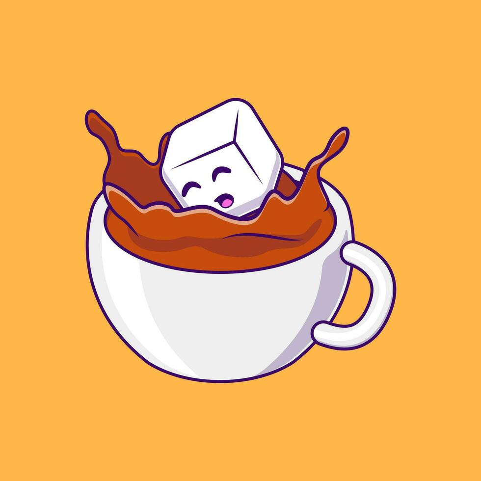Cute Sugar Swim On Coffee Cup Cartoon Vector Illustration. Flat Cartoon Concept.